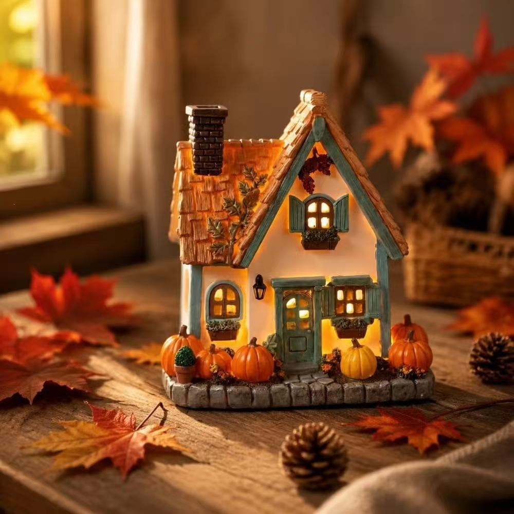 Maison miniature en forme de citrouille, décor d'automne